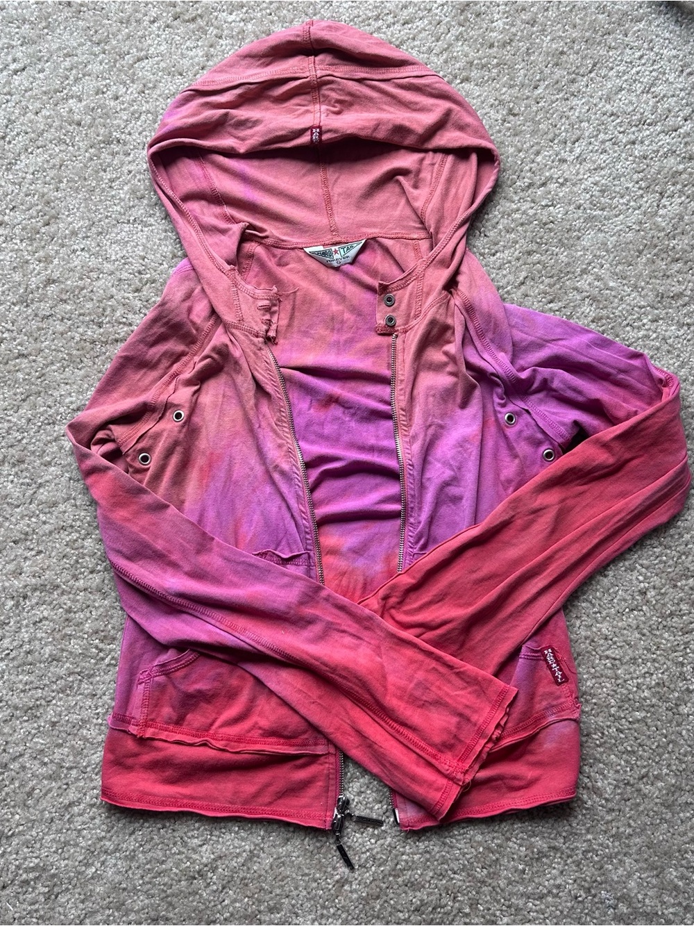 Hard Tail pink & purple tie-dye zip up hoodie with flare sleeves